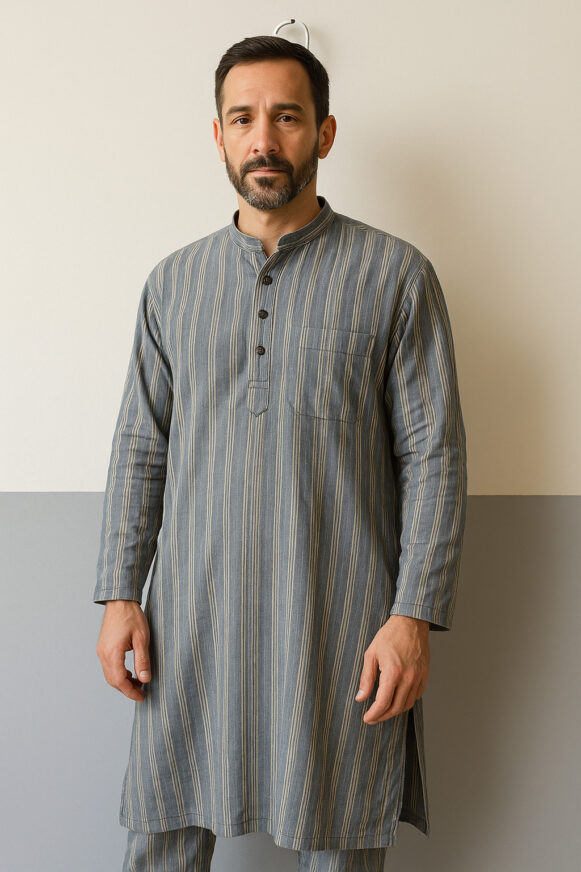 Steel Grey Striped Cotton Kurta