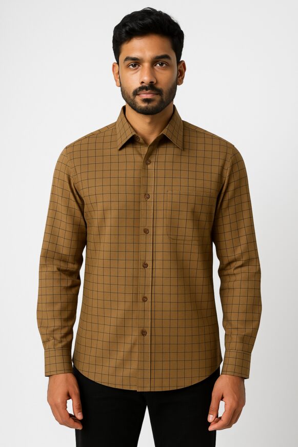 Men’s Brown Checked Formal Shirt
