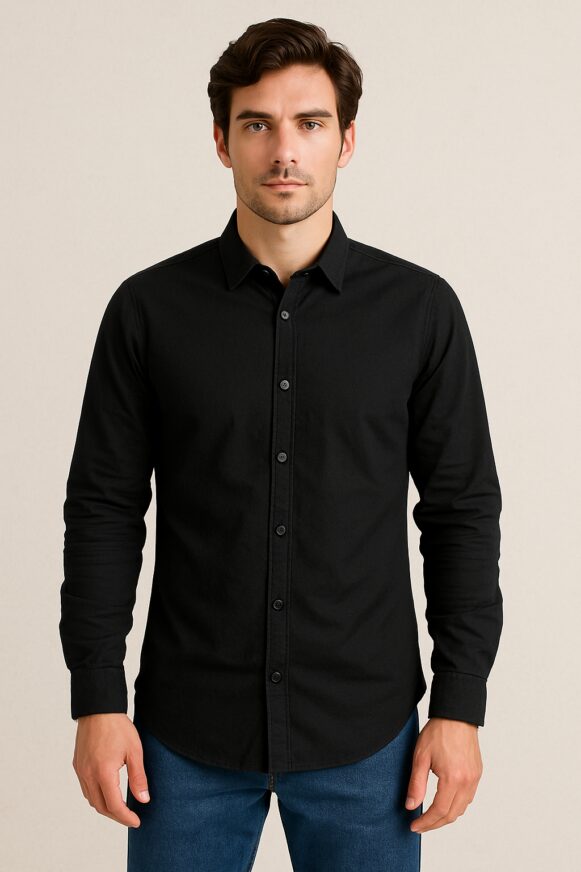 Black Solid Long Sleeve Formal Shirt