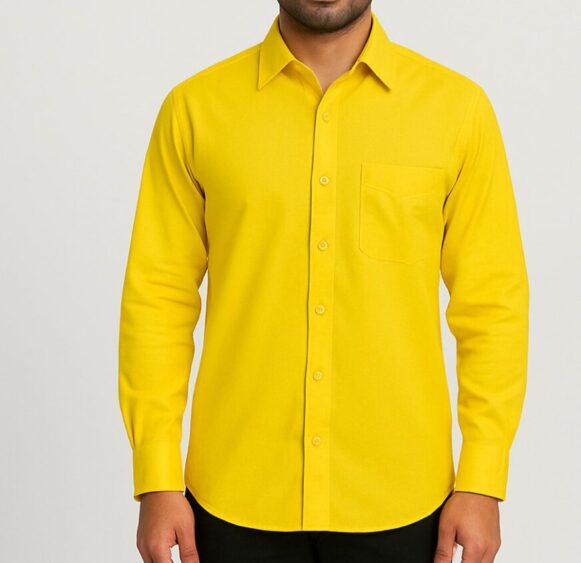 Men's Yellow Cotton Blend Shirt