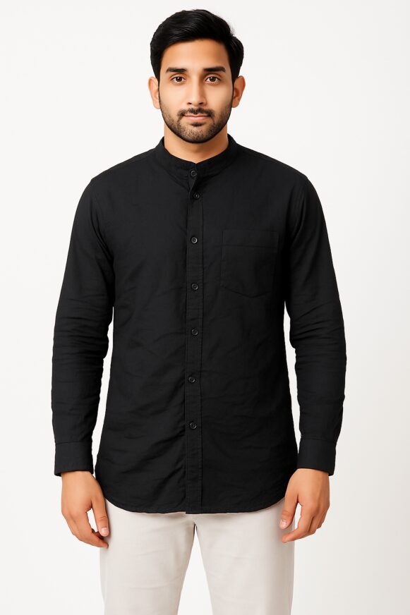 Men’s Black Mandarin Collar Shirt
