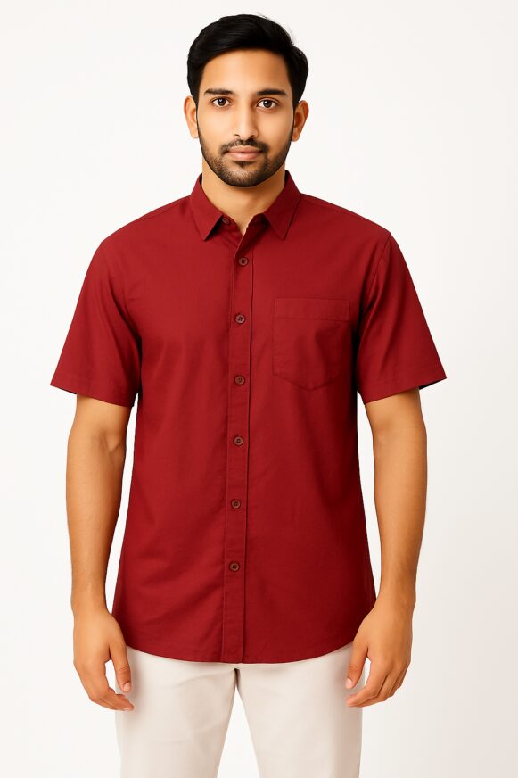 Deep Maroon Cotton Short Sleeve Shirt