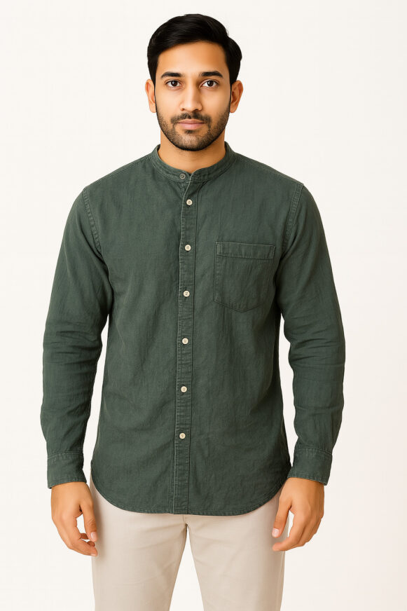 Men’s Green Mandarin Collar Regular Fit Shirt
