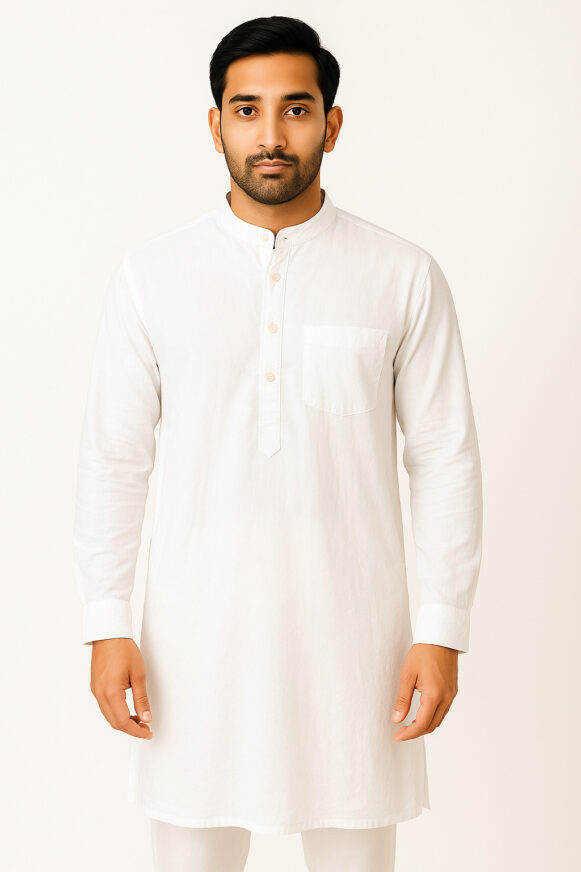 White Cotton Mandarin Kurta