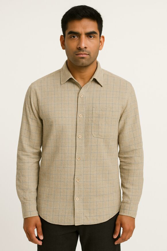Beige Checked Full Sleeve Shirt