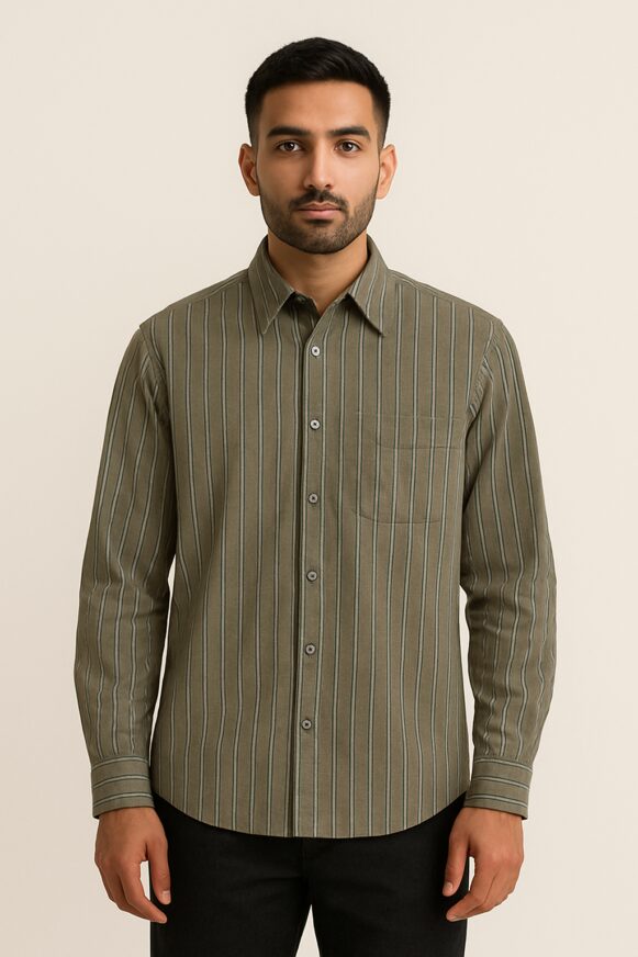 Men’s Olive Green Striped Shirt