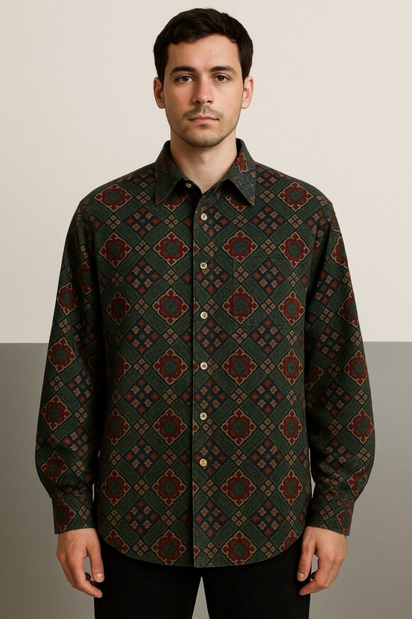 Men’s Green Geometric Print Shirt
