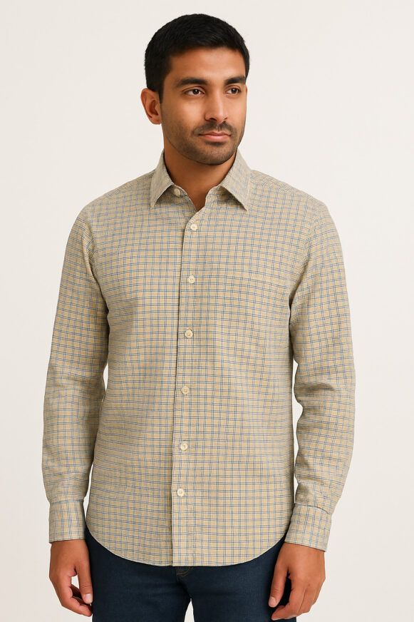 Men’s Checked Cotton Blend Regular Fit Shirt