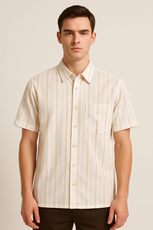 Beige Striped Cotton Shirt