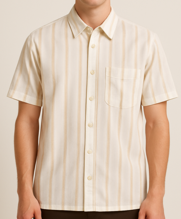 Beige Striped Cotton Shirt - Image 4