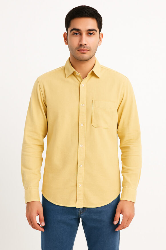 Men’s Yellow Solid Regular Fit Cotton Shirt