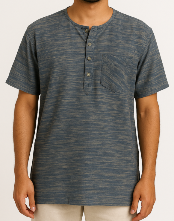 Blue-Grey Henley T-Shirt - Image 3