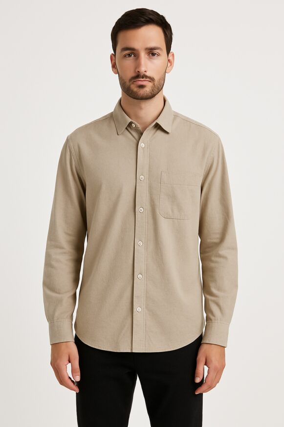 Men's Beige Cotton Casual Shirt