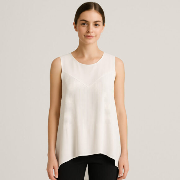 Women’s White Sleeveless Pleated Top