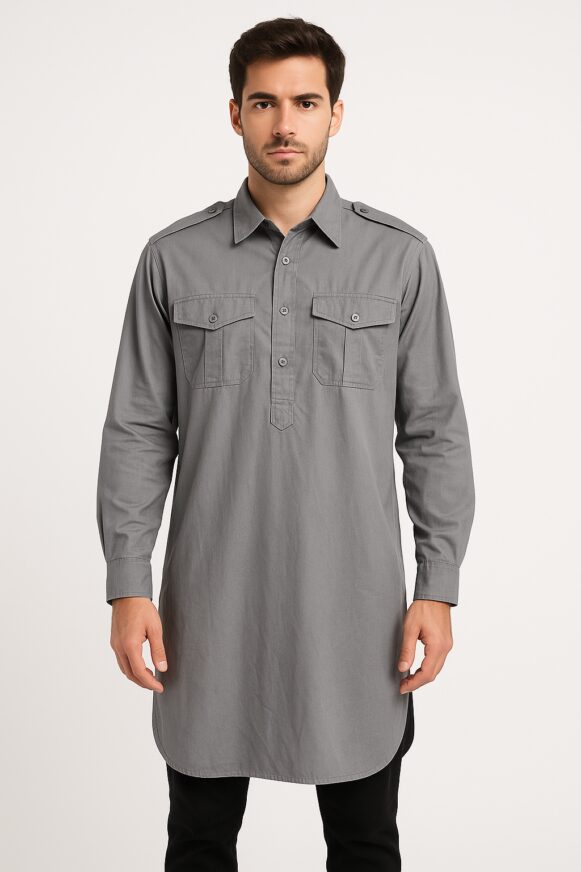 Utility Shirt Kurta - Steel Grey
