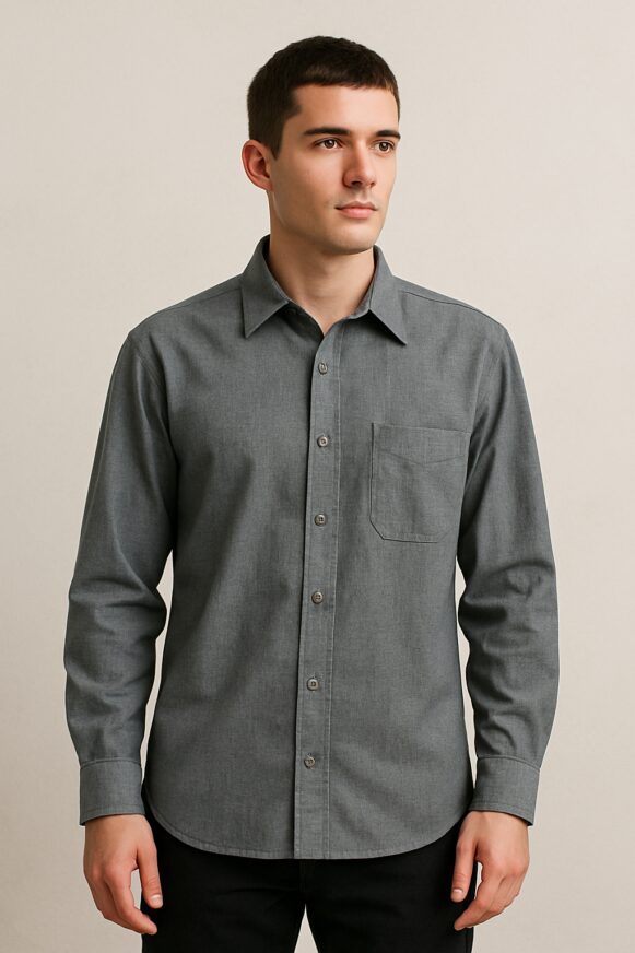 Men’s Grey Solid Full Sleeves Shirt