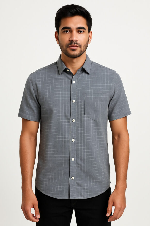 Grey Check Pattern Casual Shirt