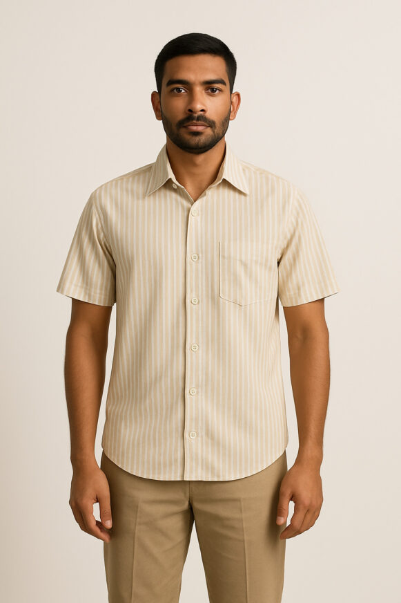 Beige-White Stripe Cotton Shirt