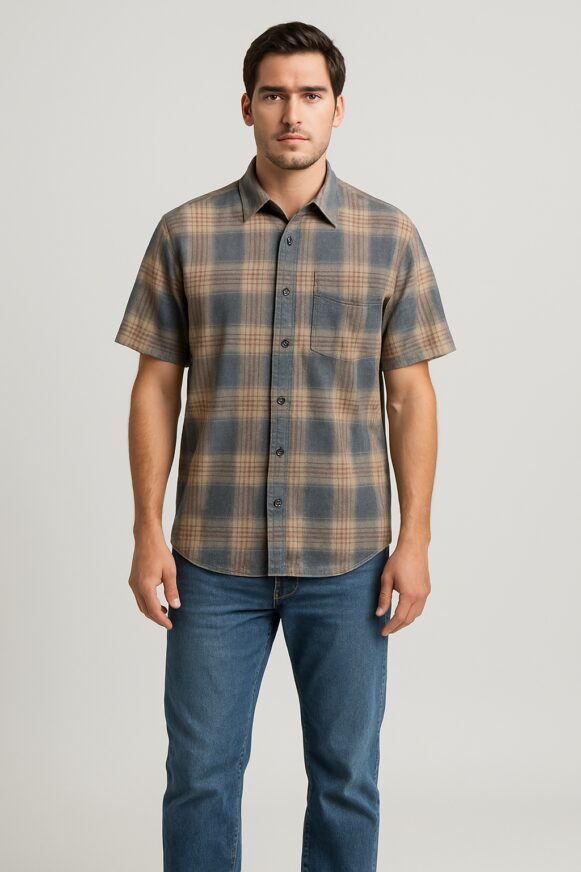 Blue-Beige Plaid Shirt