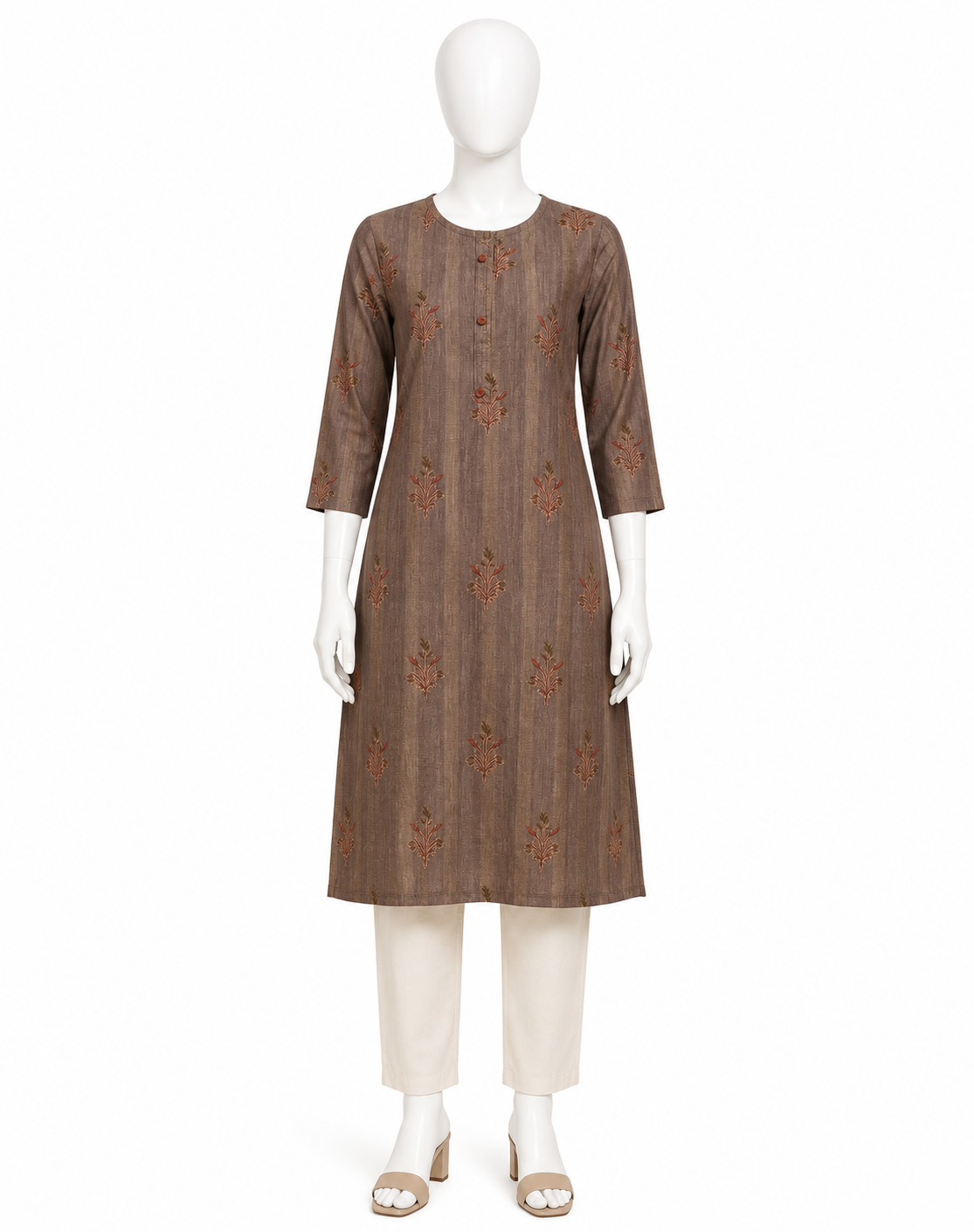 Brown Embroidered Kurti Set