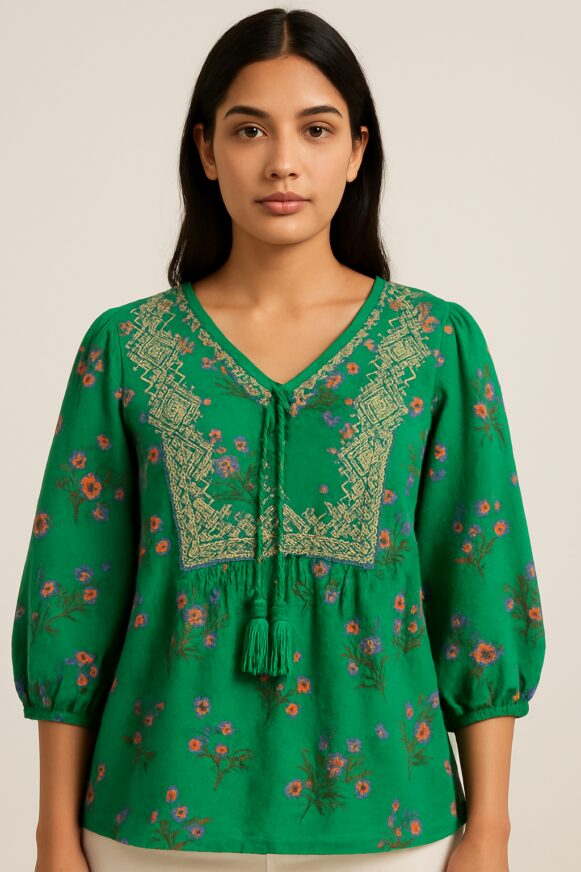 Green Floral Cotton Top
