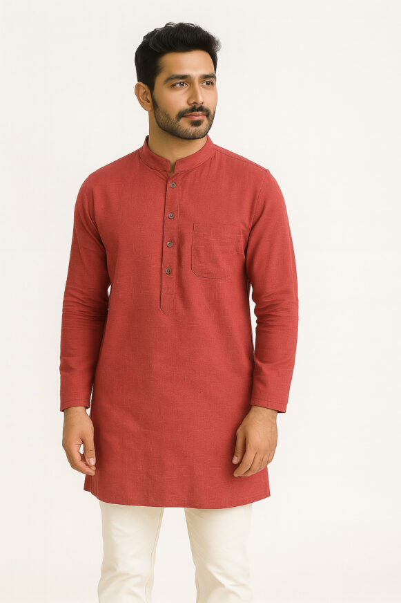 Rust Red Cotton Kurta