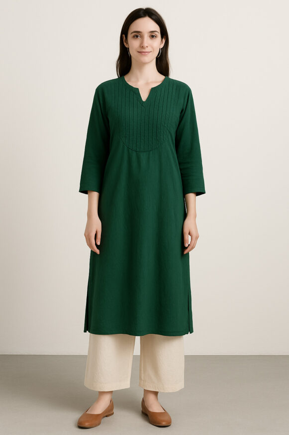 Deep green pintuck kurta