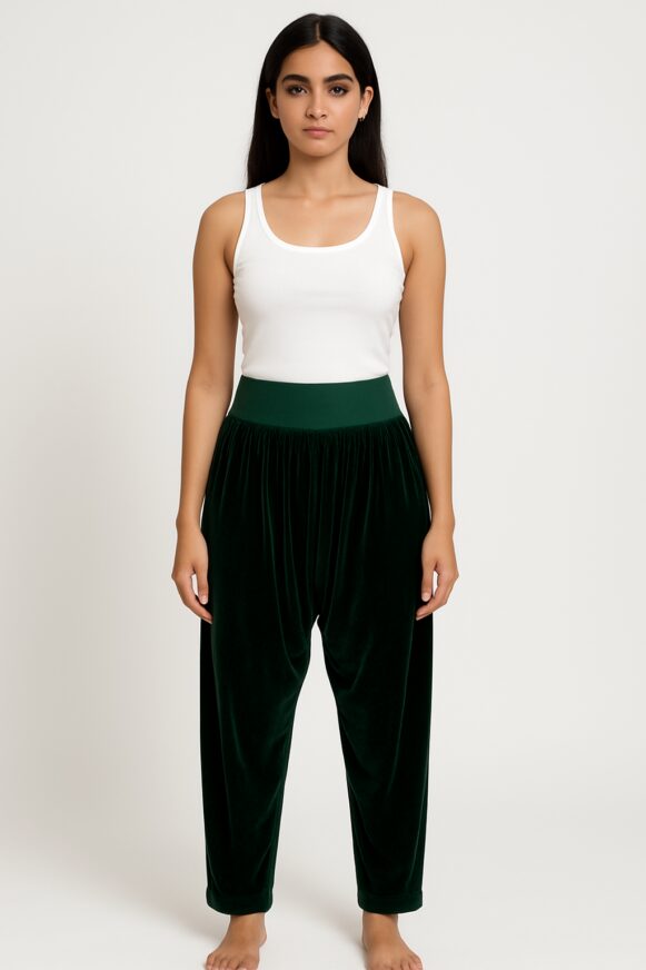 Velvet Harem Pants in Emerald Green