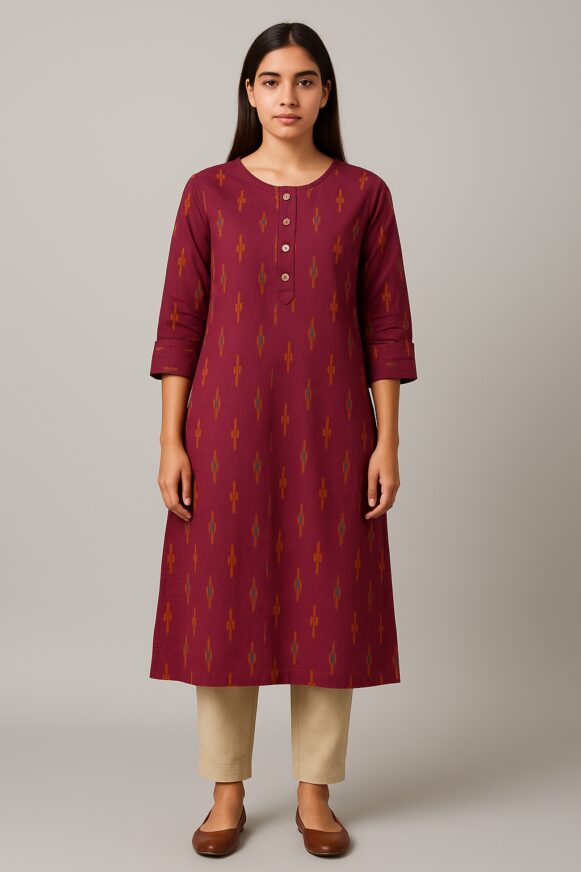 Maroon printed straight kurta