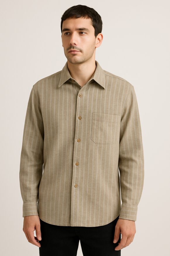 Olive Beige Stripe Shirt,