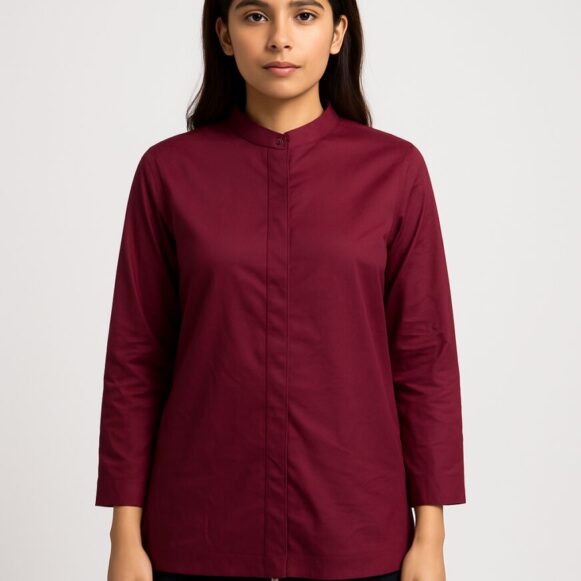 Maroon Mandarin Cotton Shirt