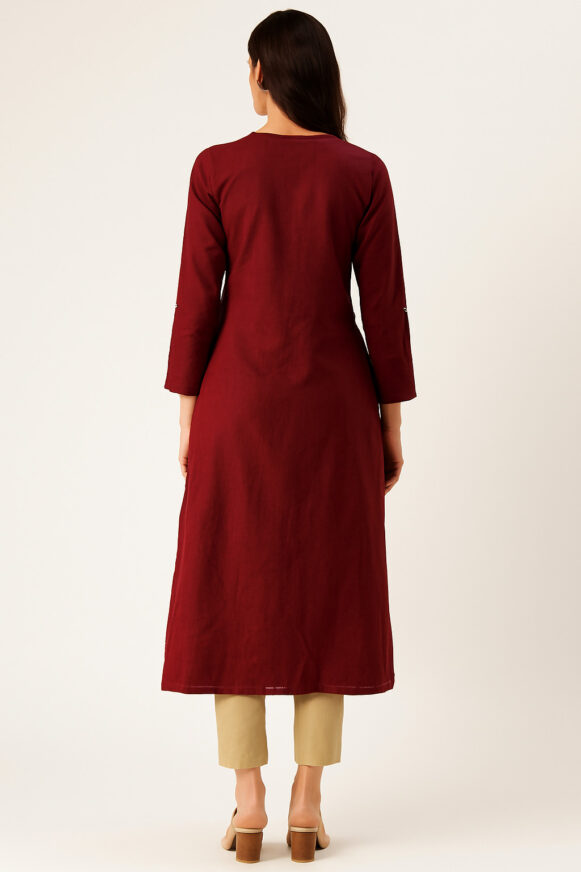 Maroon Cotton Kurta For Women - Image 4