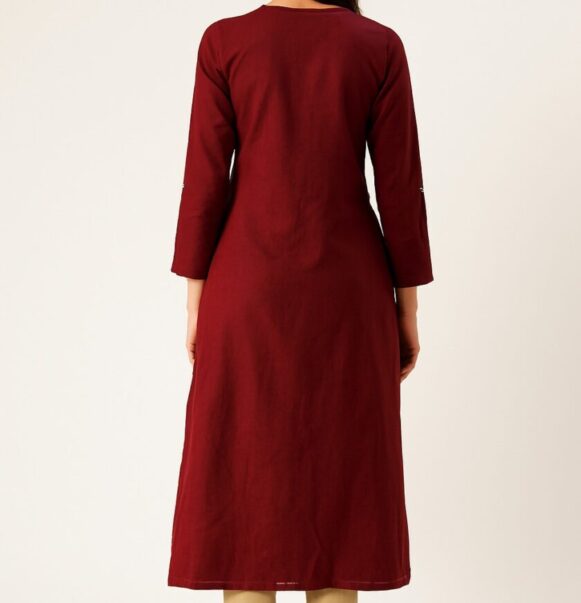 Maroon Cotton Kurta For Women - Image 3