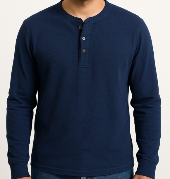 Navy Blue Henley T-Shirt - Image 3