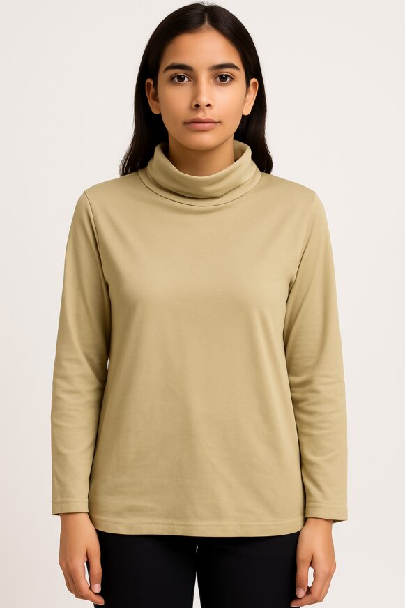 Beige High-Neck Cotton Top