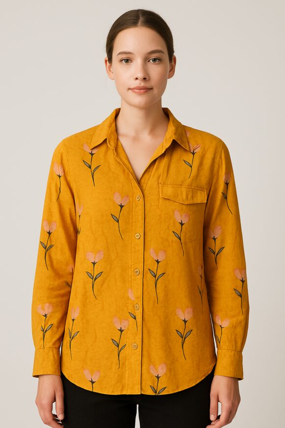 Mustard Floral Cotton Shirt