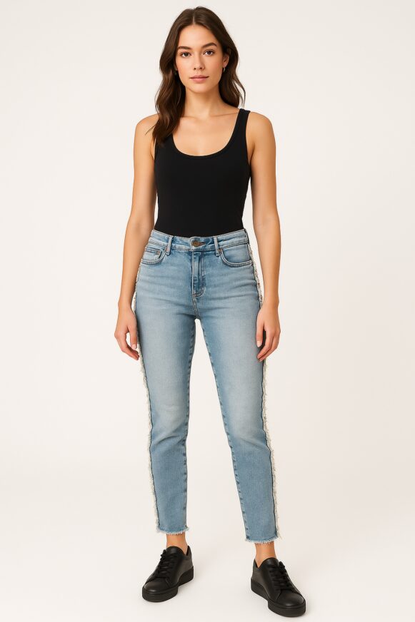 High Waist Fringe Jeans