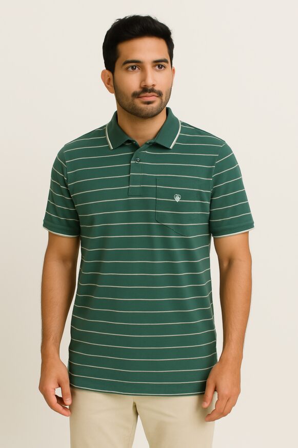 Green Striped Polo T-Shirt
