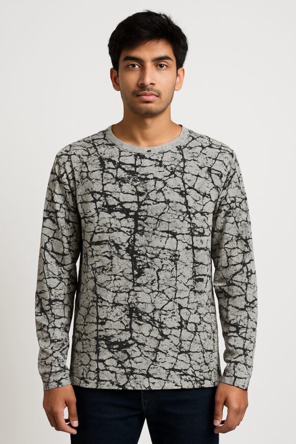 Grey Crackle Print T-Shirt