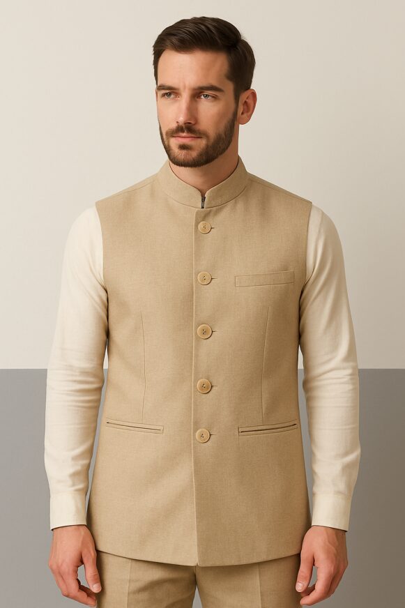 Beige Cotton Nehru Jacket