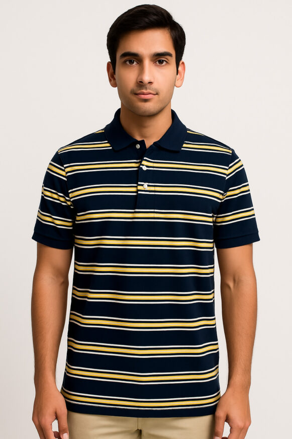 Navy Striped Polo T-Shirt