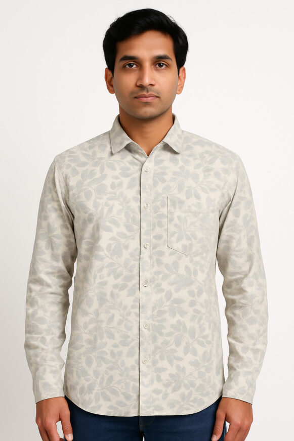 Beige Leaf Print Shirt