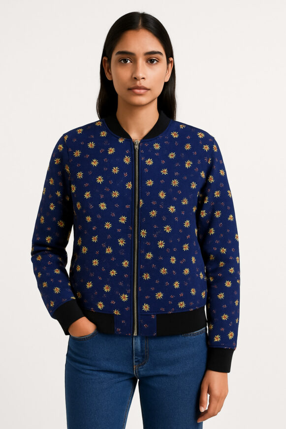 Navy Floral Bomber Jacket