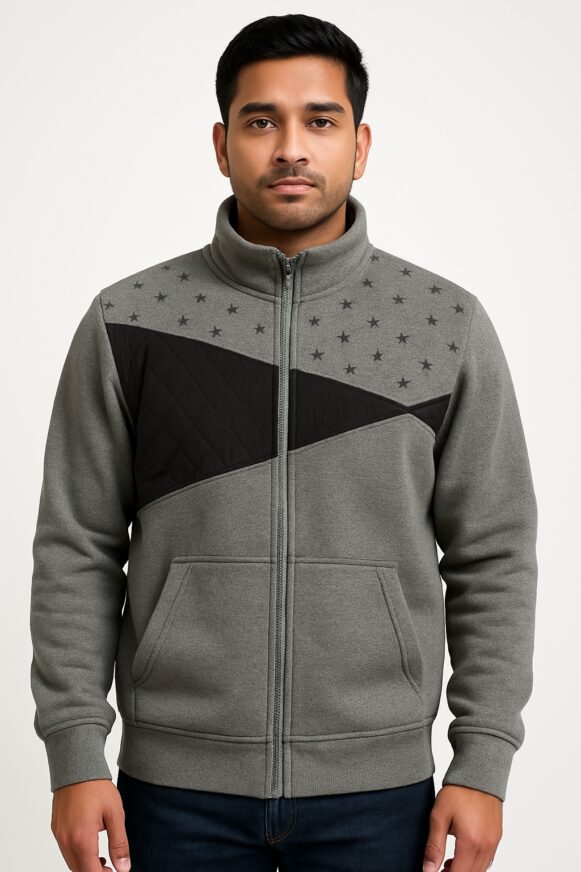 Grey Quilted Panel Jacket