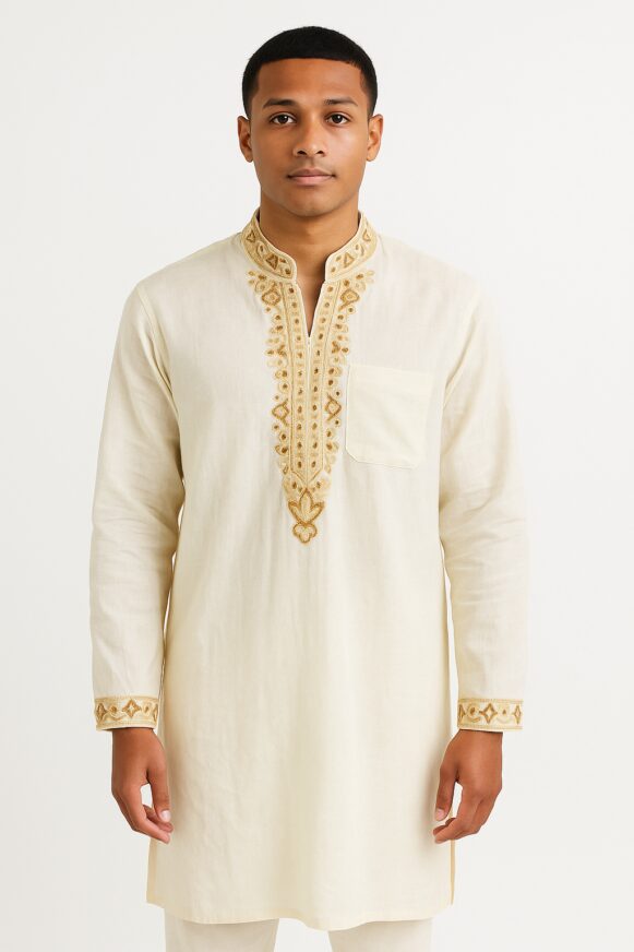 Cream kurta with golden embroidery