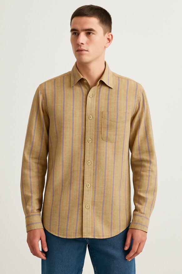 Men’s Beige Striped Casual Shirt