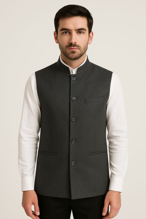 Classic Black Cotton Nehru Jacket
