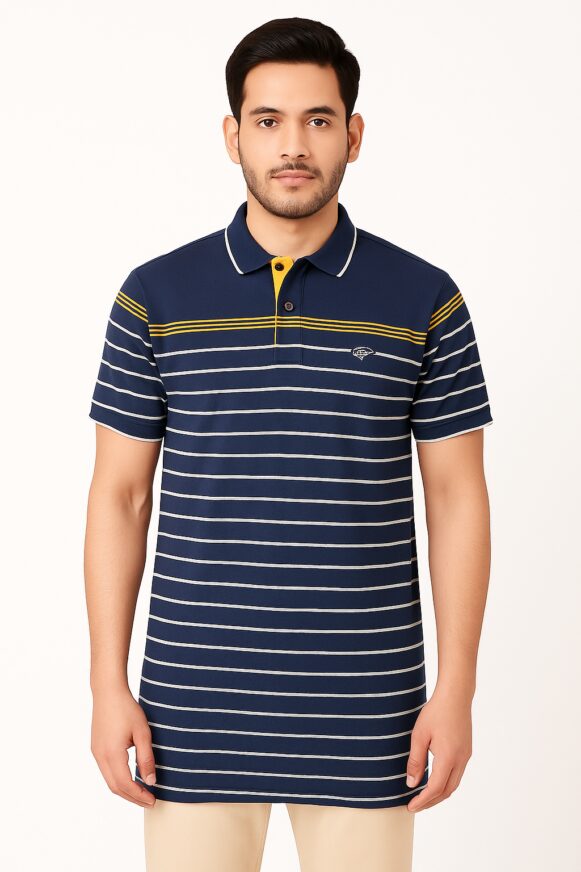 Navy Striped Polo T-Shirt