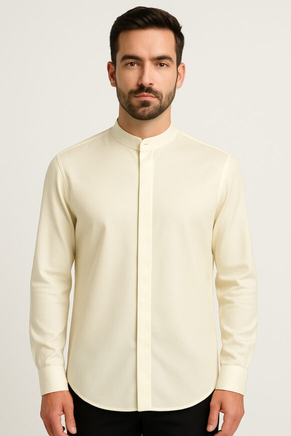 Cream Mandarin Collar Shirt-costumepeti