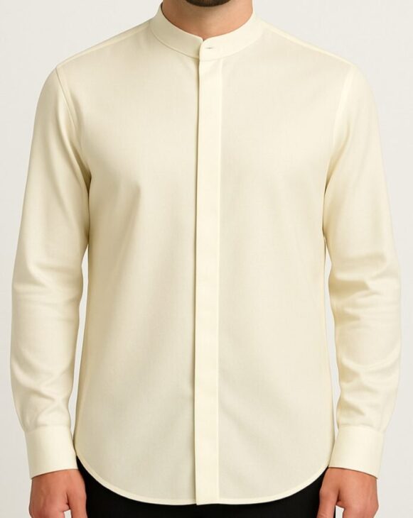 Cream Mandarin Collar Shirt - Image 3
